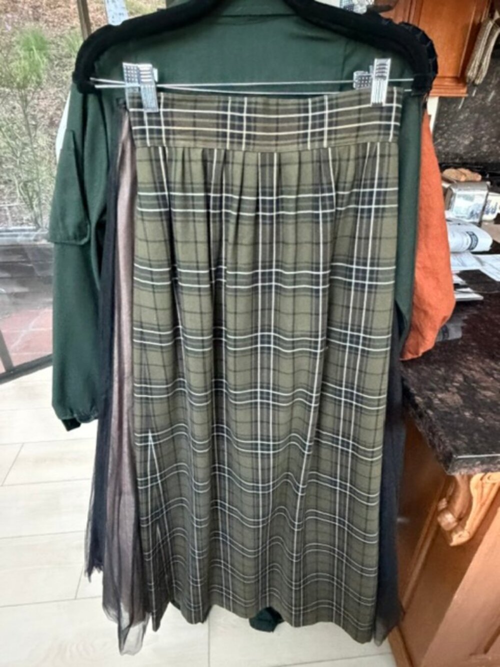 Plaid Maxi Skirt Green